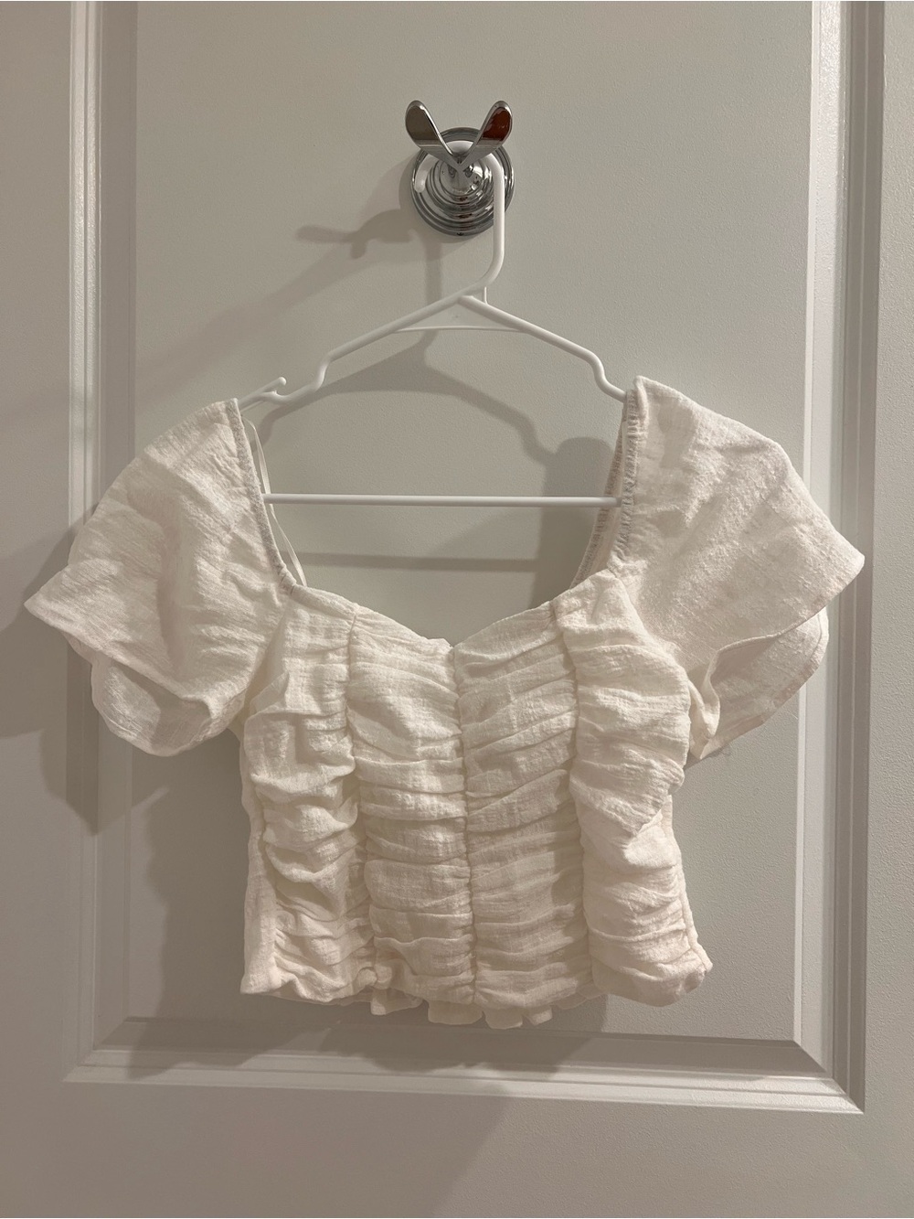 Ruched Square-Neck Crop Top in White